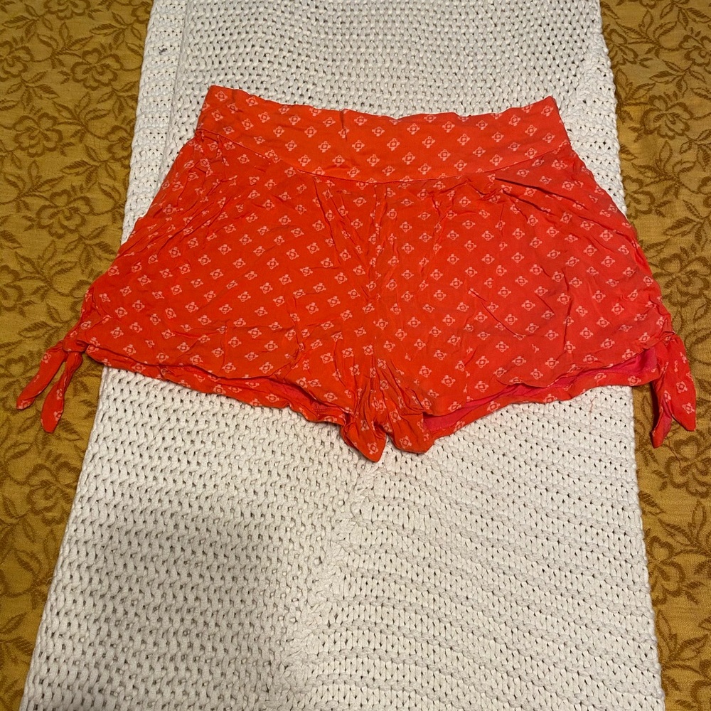 Free People Coral Colored Patterned Shorts